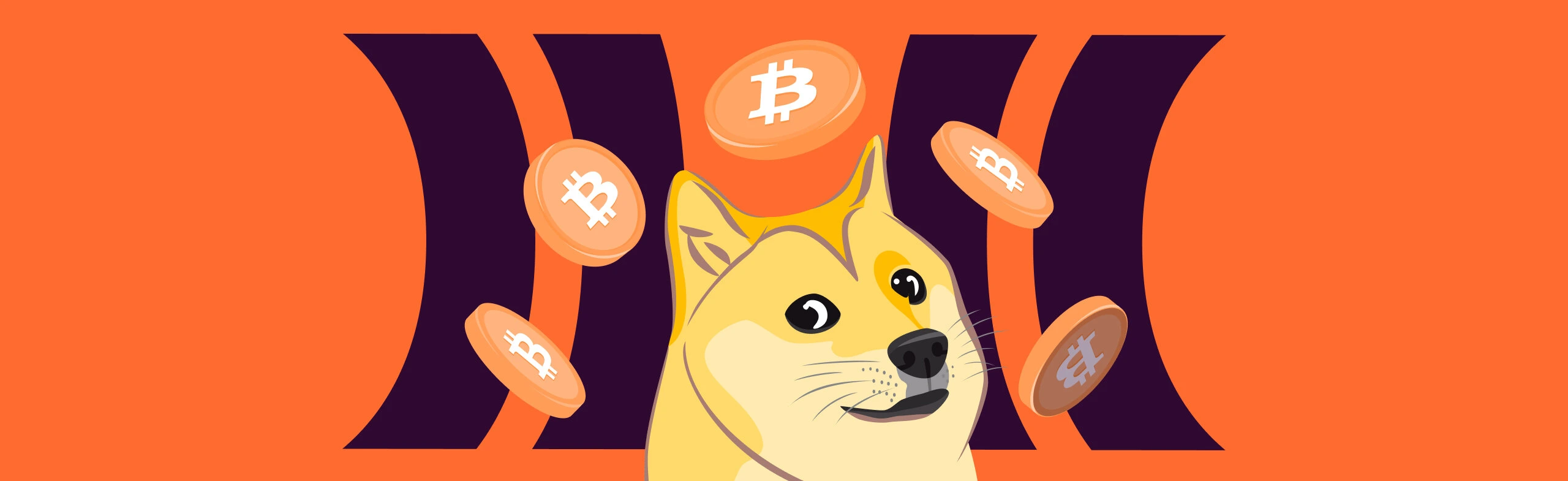 doge meme with bitcoin coins around its face