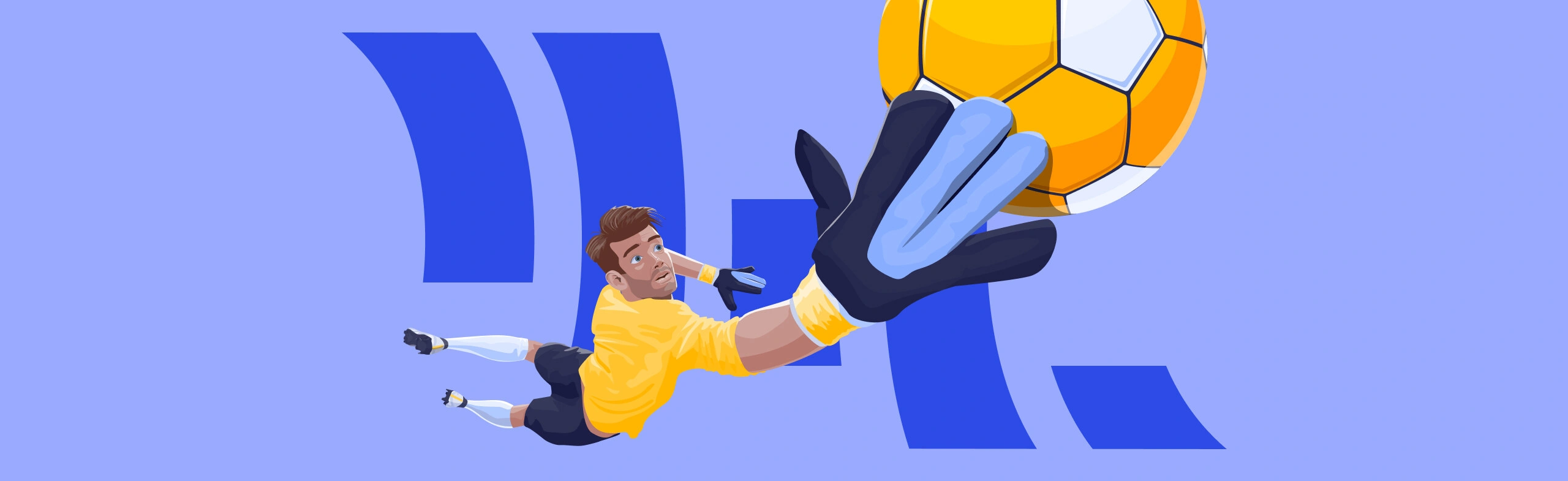 goalkeeper dives for a soccer ball near the viewer's face