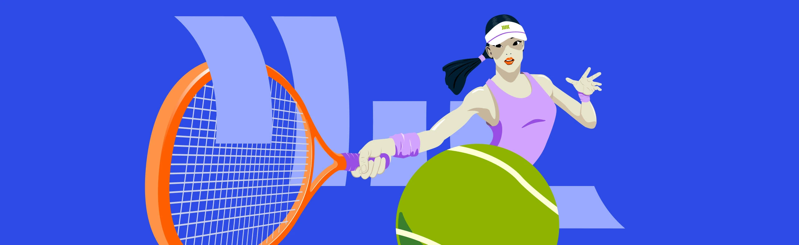 female tennis player swings her racket at a ball in front of the viewer's eyes