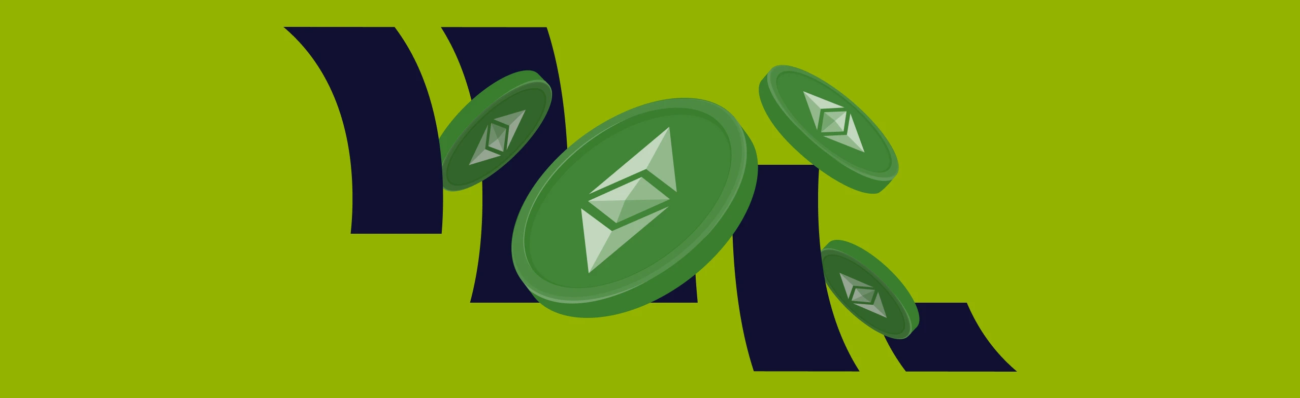 green ethereum crypto coins floating around