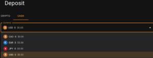 screenshot showing user depositing fiat currencies at cloudbet