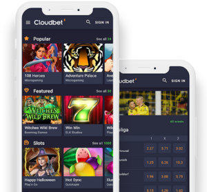 cloudbet crypto casino website on mobile view