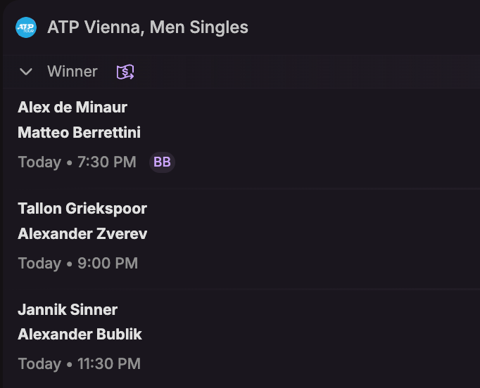 Cash out icon on ATP tennis odds