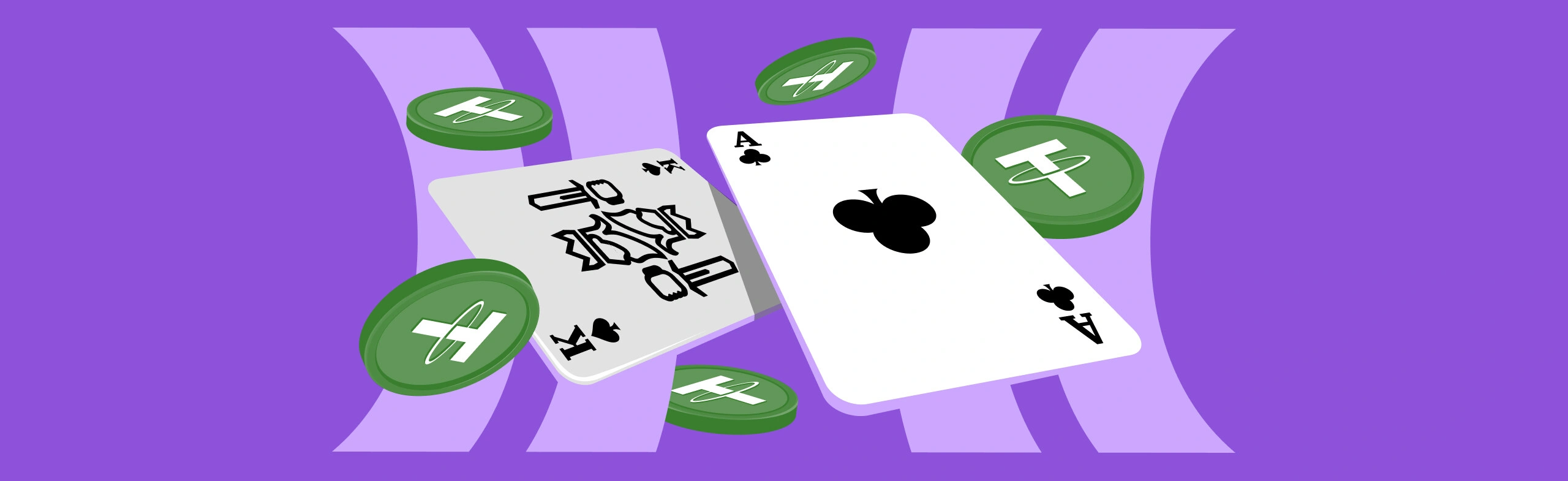 playing cards and usdt cryptocurrency coins float around