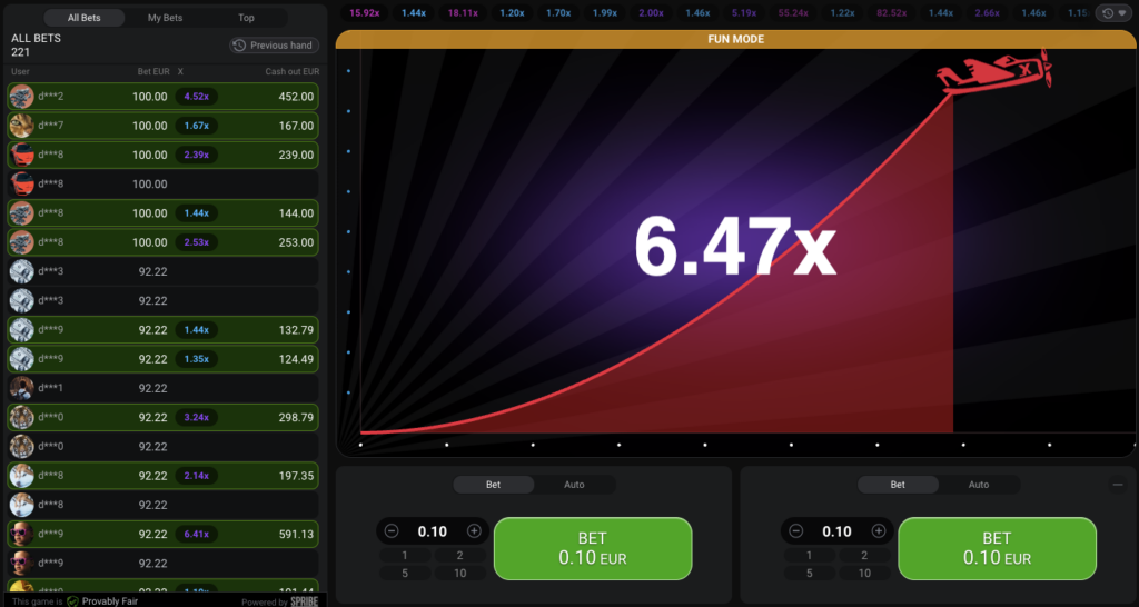 Aviator casino game demo screen