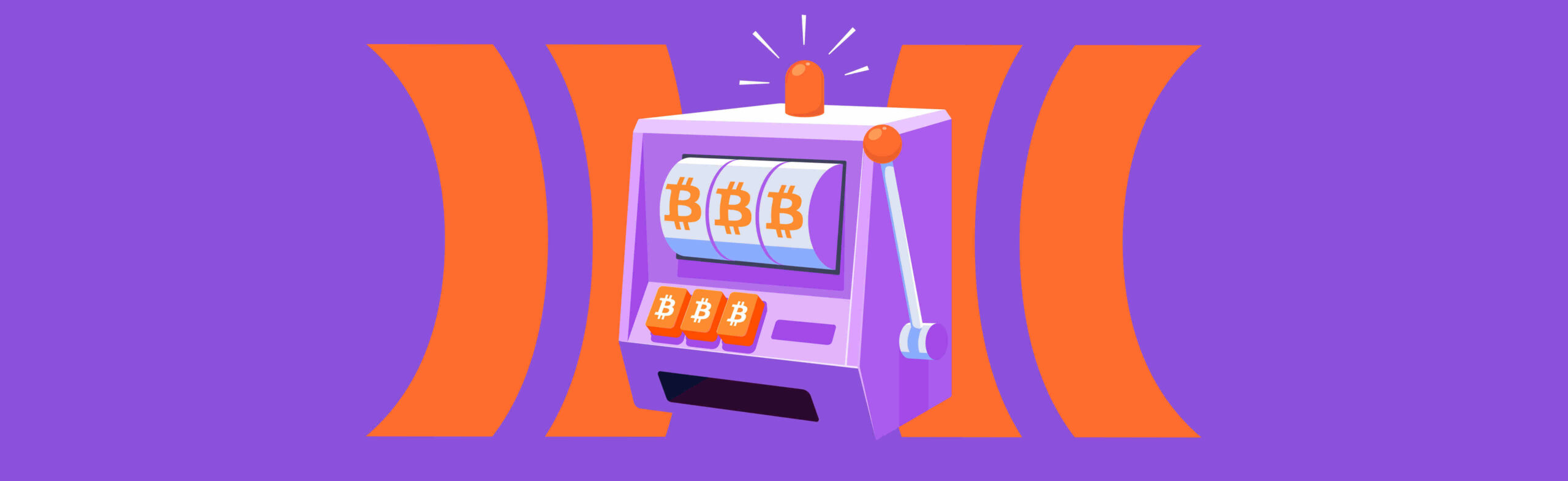 slot machine with bitcoin symbol in the reels flashing a red light indicating a win