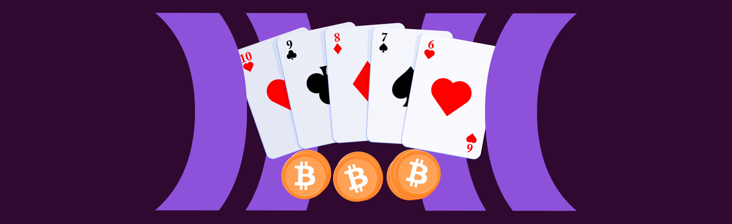straight poker hand with bitcoin coins underneath and cloudbet logo in the background