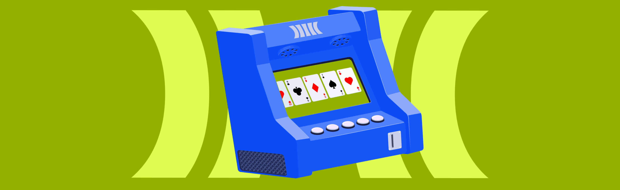 arcade machine with straight poker hand on the screen