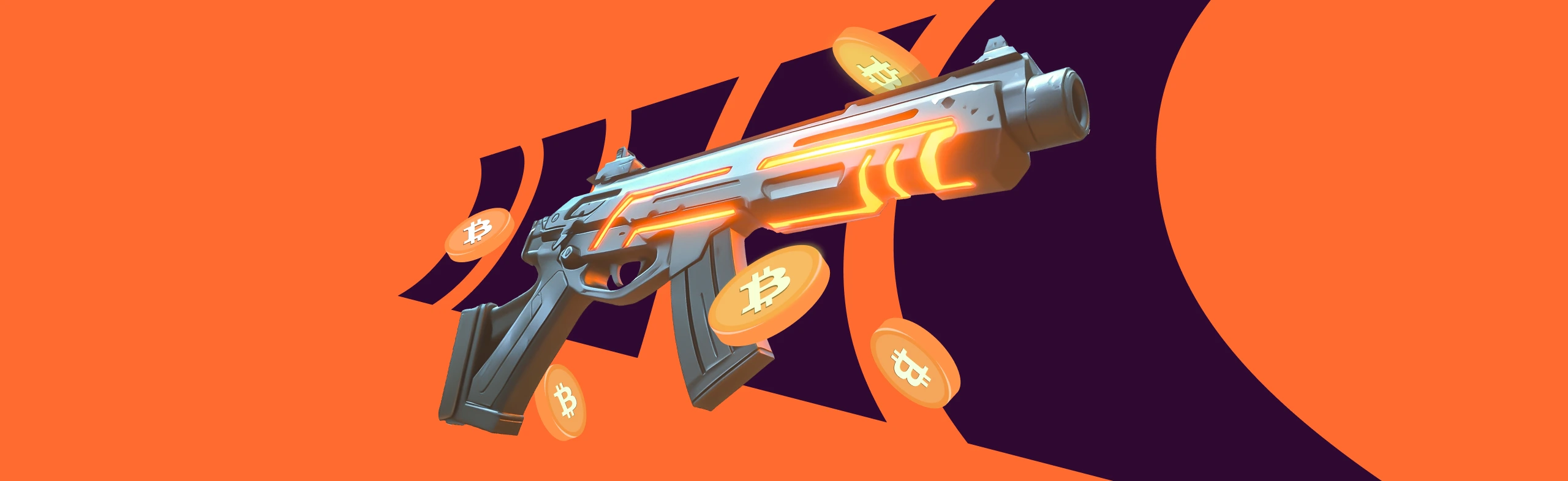 valorant style gun with bitcoin coins floating around it in front of the cloudbet logo