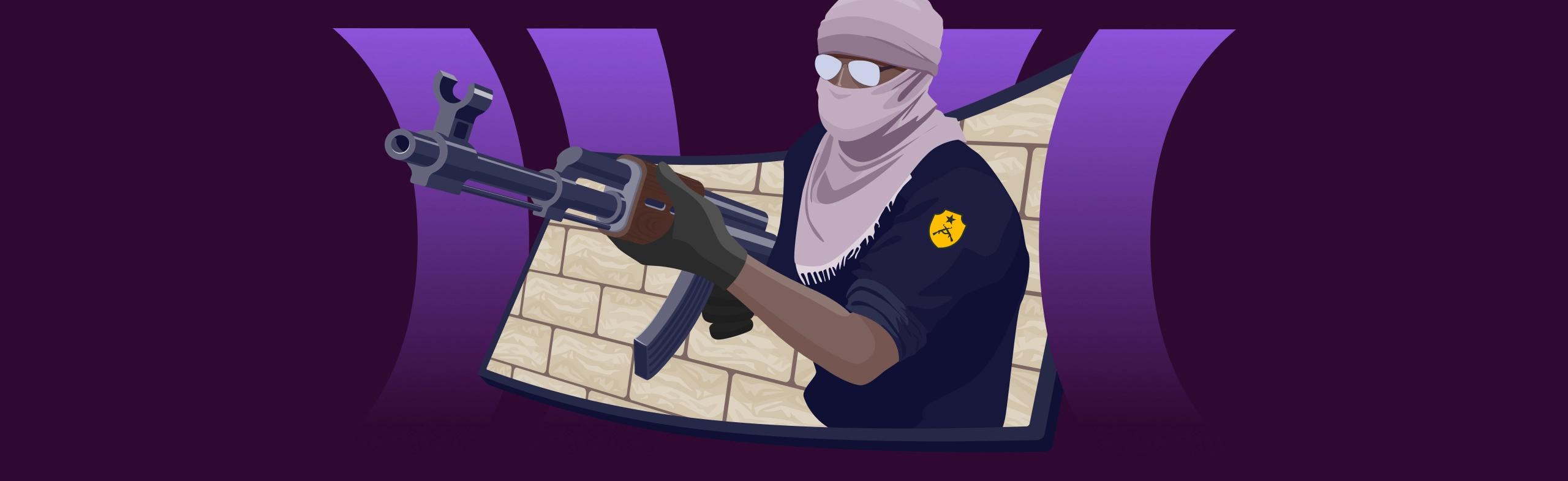 graphic illustration of a masked man holding a rifle